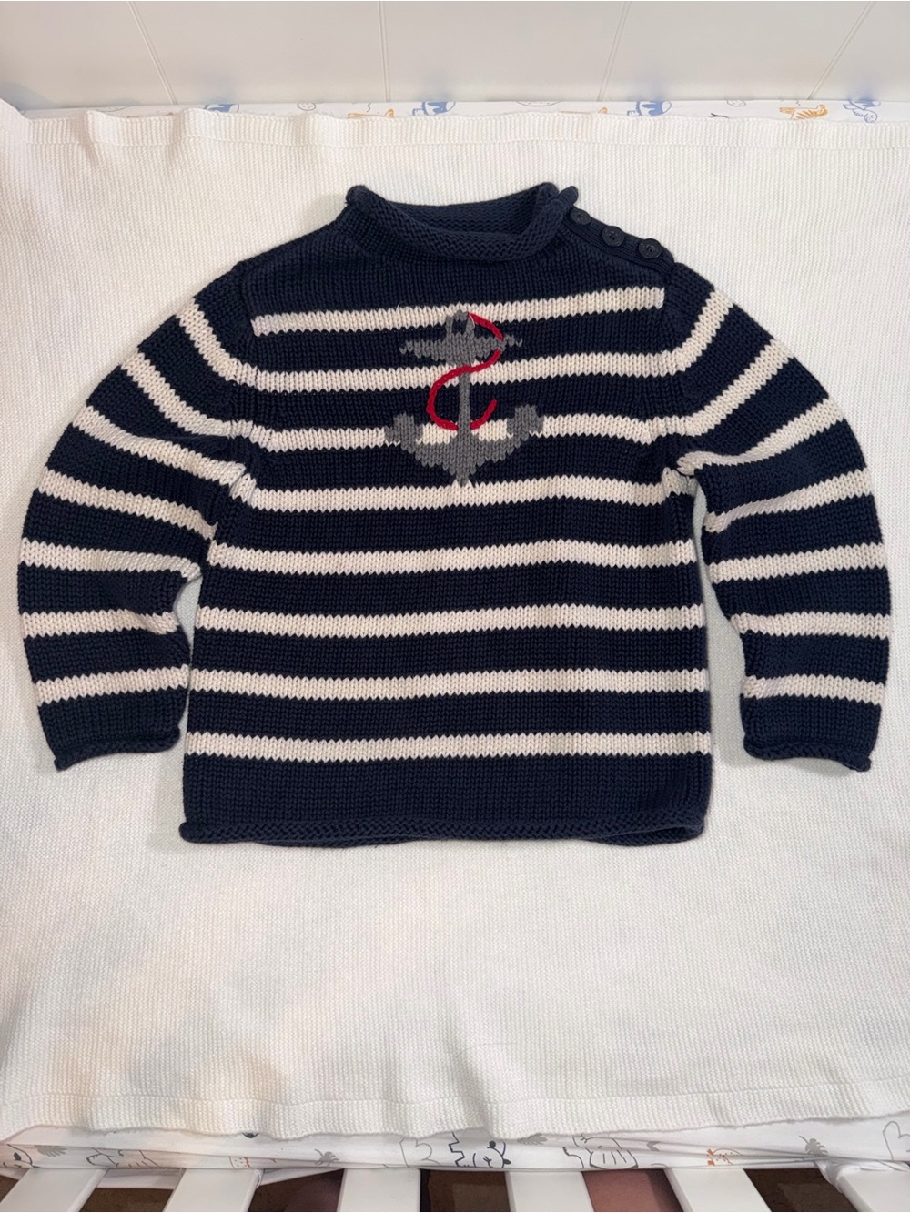 GAP Navy and Cream Striped Anchor Sweater